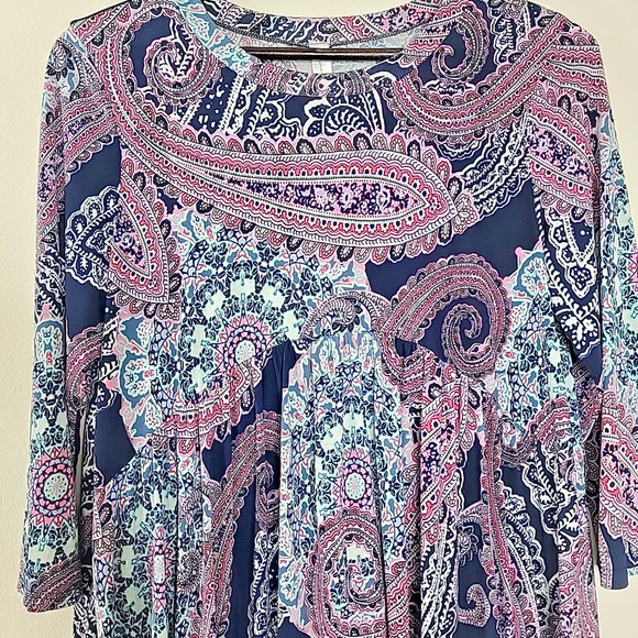 Discount Divas Babydoll Peplum Top Navy Purple Paisley Stretch Tunic XL Fit - Picture 3 of 7